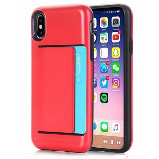 CAPA COM SUPORTE DE CARTAO PARA IPHONE XS MAX RED